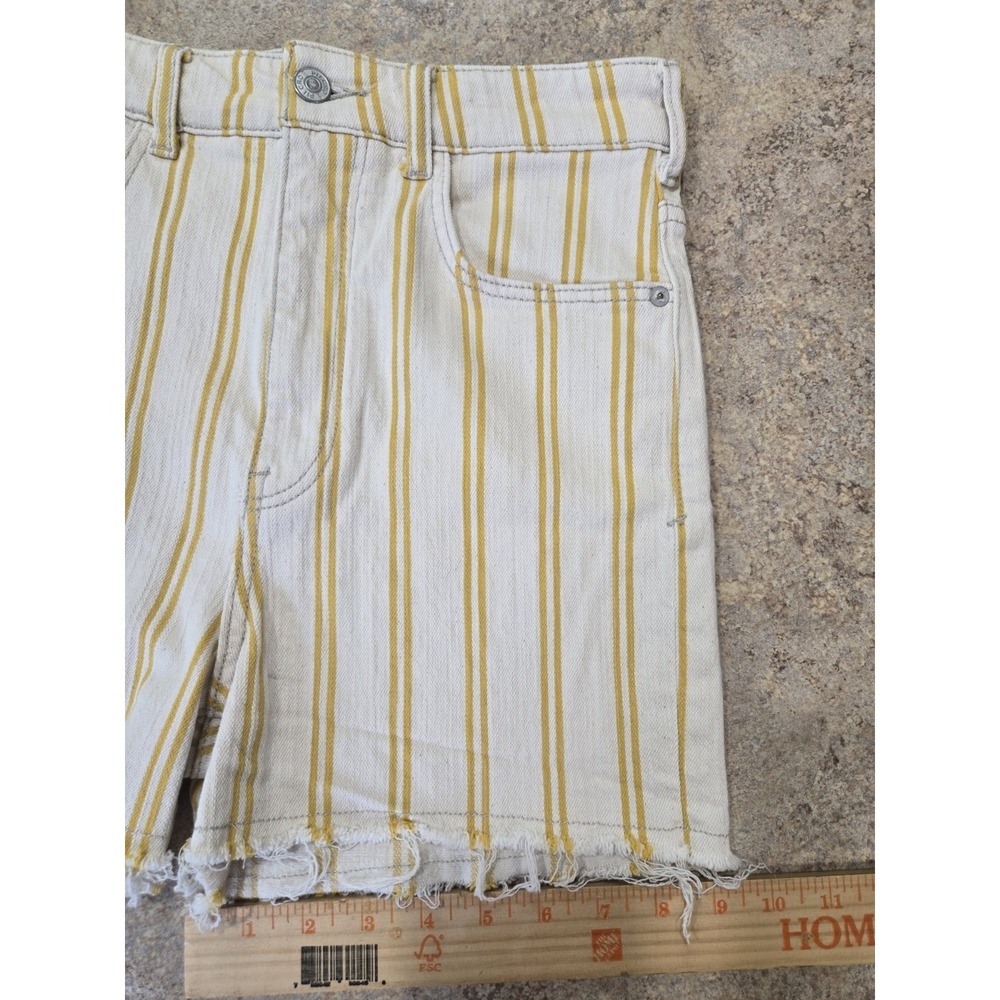Anthropologie Pilcro Striped Denim Shorts Women's 27 High Rise Raw Frayed Hem - Picture 7 of 11